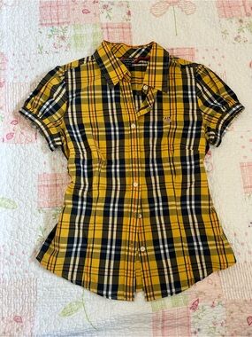 Girls' Yellow Plaid Button-Up Shirt